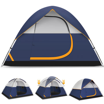 COBIZI 4 Person Tent for Camping with Waterproof Rainfly,EZ Setup Tent Windproof Instant Family Dome Camping Tent with Mesh Door & Ventilation Windows for Beach Camping Hiking Backpacking,Dark Blue