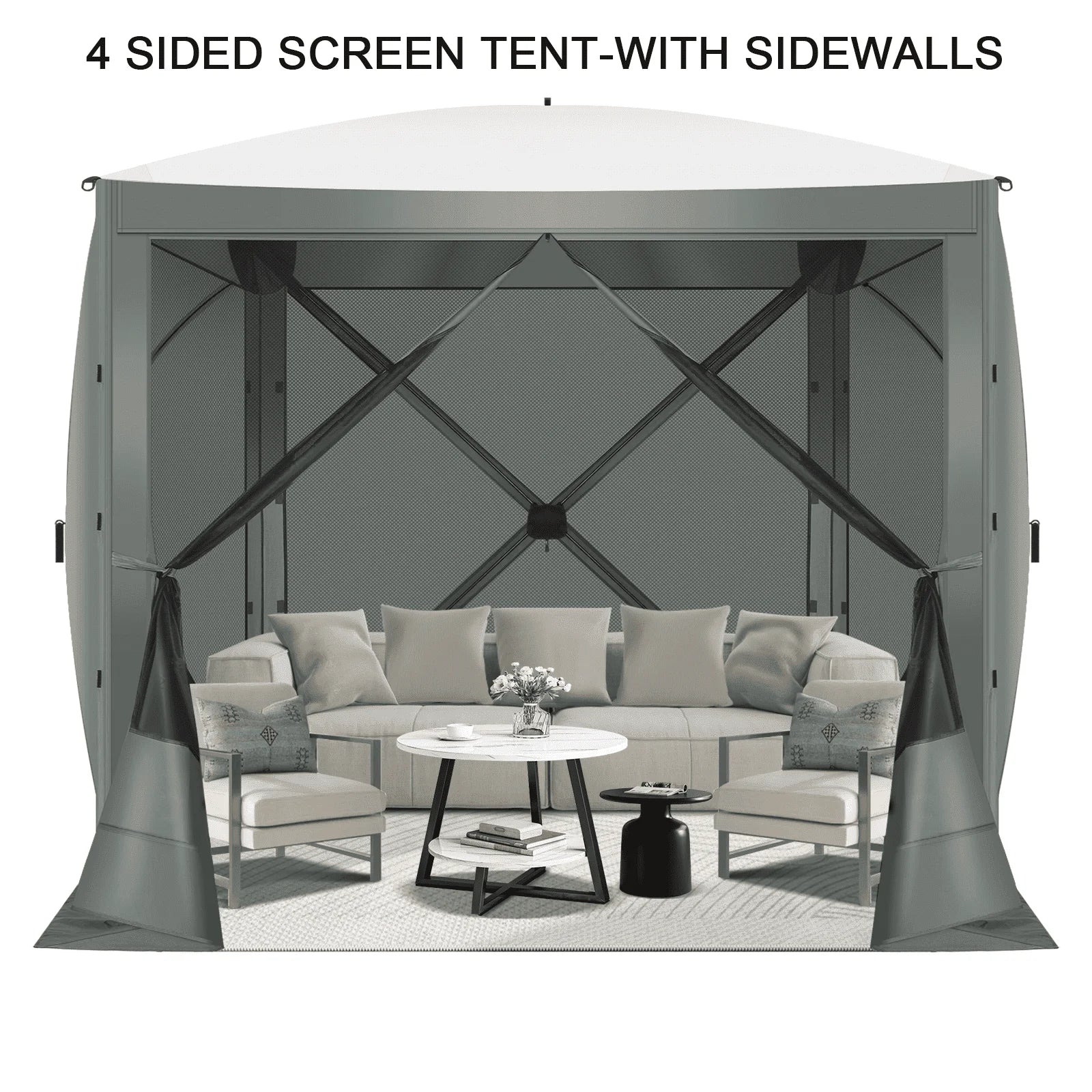 COBIZI 8x8 Pop up Gazebo Tent, Ez up Waterproof Screen Tent Screen House, Portable Outdoor Canopy Sun Shelter with 3 Sidewalls, Carry Bag & Ground Stakes for Camping, Garden and
