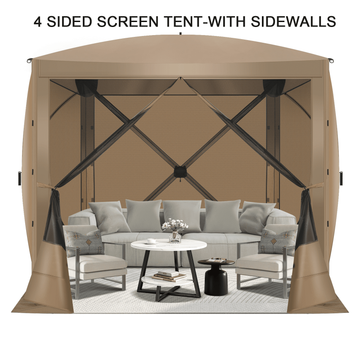 COBIZI 8x8 Pop up Gazebo Tent, Ez up Waterproof Screen Tent Screen House, Portable Outdoor Canopy Sun Shelter with 3 Sidewalls, Carry Bag & Ground Stakes for Camping, Garden and Picnics, Khaki