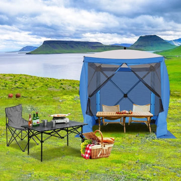COBIZI 8x8 Pop up Gazebo Tent, Ez up Screen House, Portable Outdoor Canopy with 3 Sidewalls, Carry Bag & Ground Stakes for Camping, Cerulean Blue