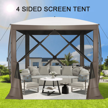 COBIZI 8x8ft Pop up Gazebo Screen Tent Screen House for Camping, Camping Outdoor Screened Gazebo with Mosquito Netting, Portable Hub Tent with Carrying Bag and Ground Stakes, Gray