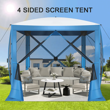 COBIZI 8x8 Pop up Gazebo, Ez up Screen Tent, Portable Outdoor Canopy Sun Shelter with Carry Bag & Ground Stakes for Camping, Garden and Picnics, Blue