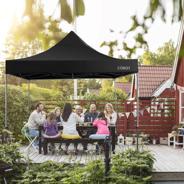 COBIZI-Überdachung, 10' x 10', Pop-up- und sofortiges Vordach für den Außenbereich, sofort tragbares Zelt, kommerzieller Pavillon, Schattenschutz für Hinterhof, Terrasse, Partys, Schwarz 