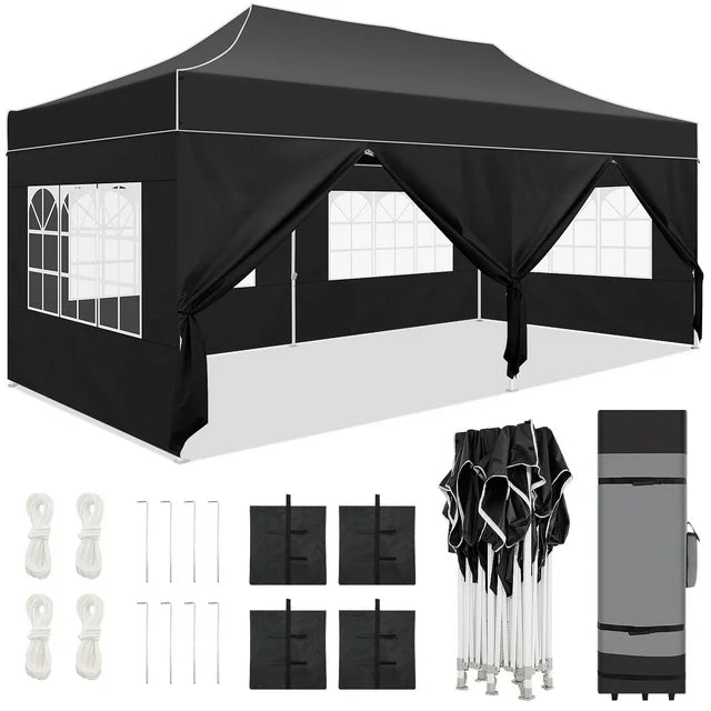 COBIZI Canopy 10x20 Pop up Canopy with 6 Sidewalls Heavy Duty Party Tent Outdoor Party Event Gazebo Commercial Canopy Tents for Parties Wedding Outdoor Events,Black (Upgraded Frame&Windproof)