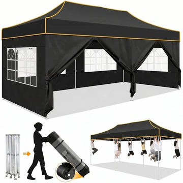 COBIZI 10x20 Heavy Duty Pop Up Canopy Tent with 6 Sidewalls, Windproof Upgraded Frame, Waterproof Commercial Grade Gazebo, Wheeled Bag Included for Wedding Party Events, Black