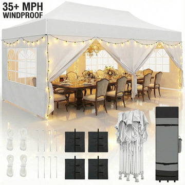 COBIZI 10x20 Heavy Duty Pop Up Canopy Tent with 6 Sidewalls, Windproof Upgraded Frame, Waterproof Commercial Grade Gazebo, Wheeled Bag Included for Wedding Party Events, White