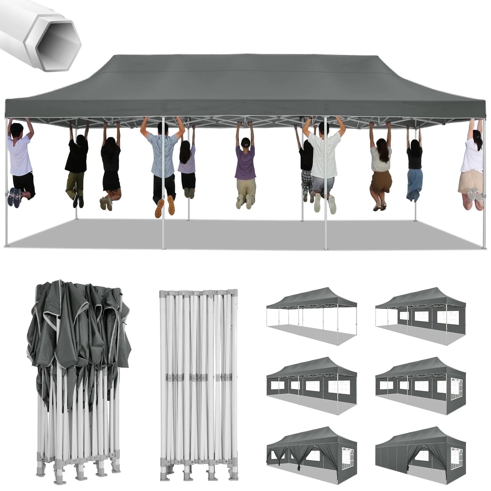 COBIZI Canopy 10x30 Pop-up Heavy Duty Canopy Tent with 8 Removable Sidewalls,Party Tent for Weddings,Beaches,Outdoor Events,Commercial Seasonal Wind UV 50+& Waterproof&Sunburn Protection,Gray