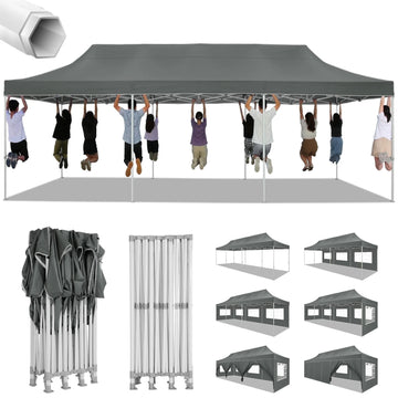 COBIZI Canopy 10x30 Pop-up Heavy Duty Canopy Tent with 8 Removable Sidewalls,Party Tent for Weddings,Beaches,Outdoor Events,Commercial Seasonal Wind UV 50+& Waterproof&Sunburn Protection,Gray
