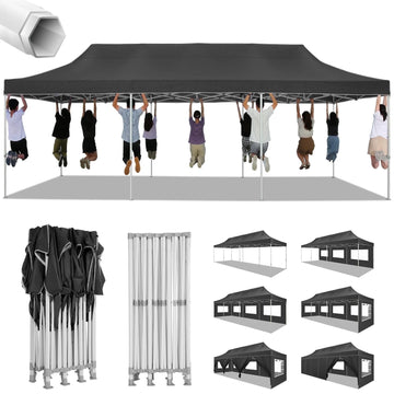 COBIZI Canopy 10x30 Pop-up Heavy Duty Canopy Tent with 8 Removable Sidewalls,Party Tent for Weddings,Beaches,Outdoor Events,Commercial Seasonal Wind UV 50+& Waterproof&Sunburn Protection,Gray