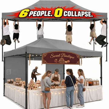 COBIZI 10x15FT Heavy Duty Pop Up Canopy Tent with 4 Sidewalls, Waterproof Commercial Vendor Tent for Weddings, Parties, BBQ, Camping & Markets, Easy Setup, Stakes, Sandbags, Ropes & Carry Bag, Gray