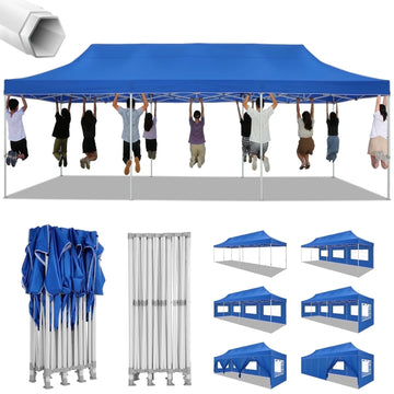 COBIZI Canopy 10x30 Pop-up Heavy Duty Canopy Tent with 8 Removable Sidewalls,Party Tent for Weddings,Beaches,Outdoor Events,Commercial Seasonal Wind UV 50+& Waterproof&Sunburn Protection,Blue