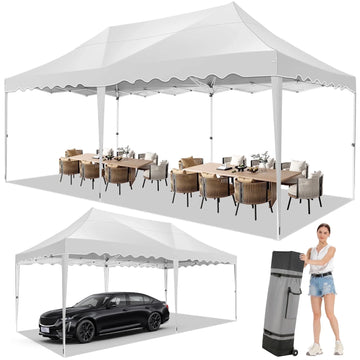 COBIZI Canopy Tent 10X20 Pop-up Canopy with Trolley Case and Rolled Edges,Instant Portable Tent for Outdoor Events,Great for Parties,Weddings,Camping and Beach,White