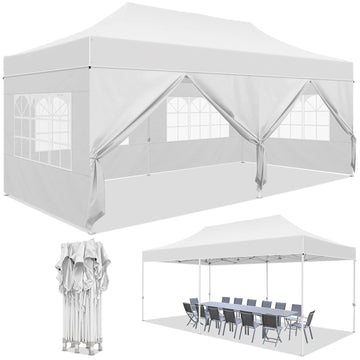 COBIZI 10x20 Pop Up Canopy Tent with 6 Sidewalls for Wedding Party Events, Heavy Duty Windproof Frame, Waterproof Outdoor Gazebo, Wheeled Bag Included, White