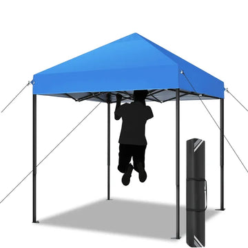 COBIZI 6.6x6.6 FT Heavy Duty Pop Up Canopy Tent, Thickened Steel Frame, Waterproof Windproof UPF 50+, Outdoor Camping BBQ Market Canopy, Stakes Sandbags Ropes Carry Bag Included, Blue