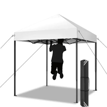COBIZI 6.6x6.6 FT Heavy Duty Pop Up Canopy Tent, Thickened Steel Frame, Waterproof Windproof UPF 50+, Outdoor Camping BBQ Market Canopy, Stakes Sandbags Ropes Carry Bag Included, White