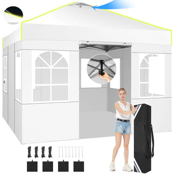 COBIZI Canopy tent 10x10 Pop up Canopy with Sidewalls Waterproof Easy up Canopy for Outside Event Shelter Straight Legs with Air Vent for Party,Camping,Outdoor Activity,White