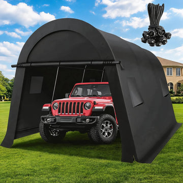 COBIZI 10x15 Heavy Duty Carport Canopy Portable Garage with Double Zippered Roll-up Doors & Vents, Round Style Roof Car Canopy Car Garage Upgrade Waterproof for Cars, Boats, Trucks, Gray