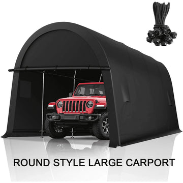 COBIZI 12x20 Heavy Duty Carport Canopy Portable Garage with Double Zippered Roll-up Doors & Vents, Round Style Roof Car Canopy Car Garage Upgrade Waterproof for Cars, Boats, Trucks, Gray