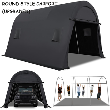 COBIZI Carport 10x15 FT Heavy Duty, Round Style Portable Garage, Carport Canopy with All-Steel Metal Frame & Vents,Outdoor Storage Shed for Car, Truck, Boat, Patio Furniture Anti-Snow Waterproof,Gray