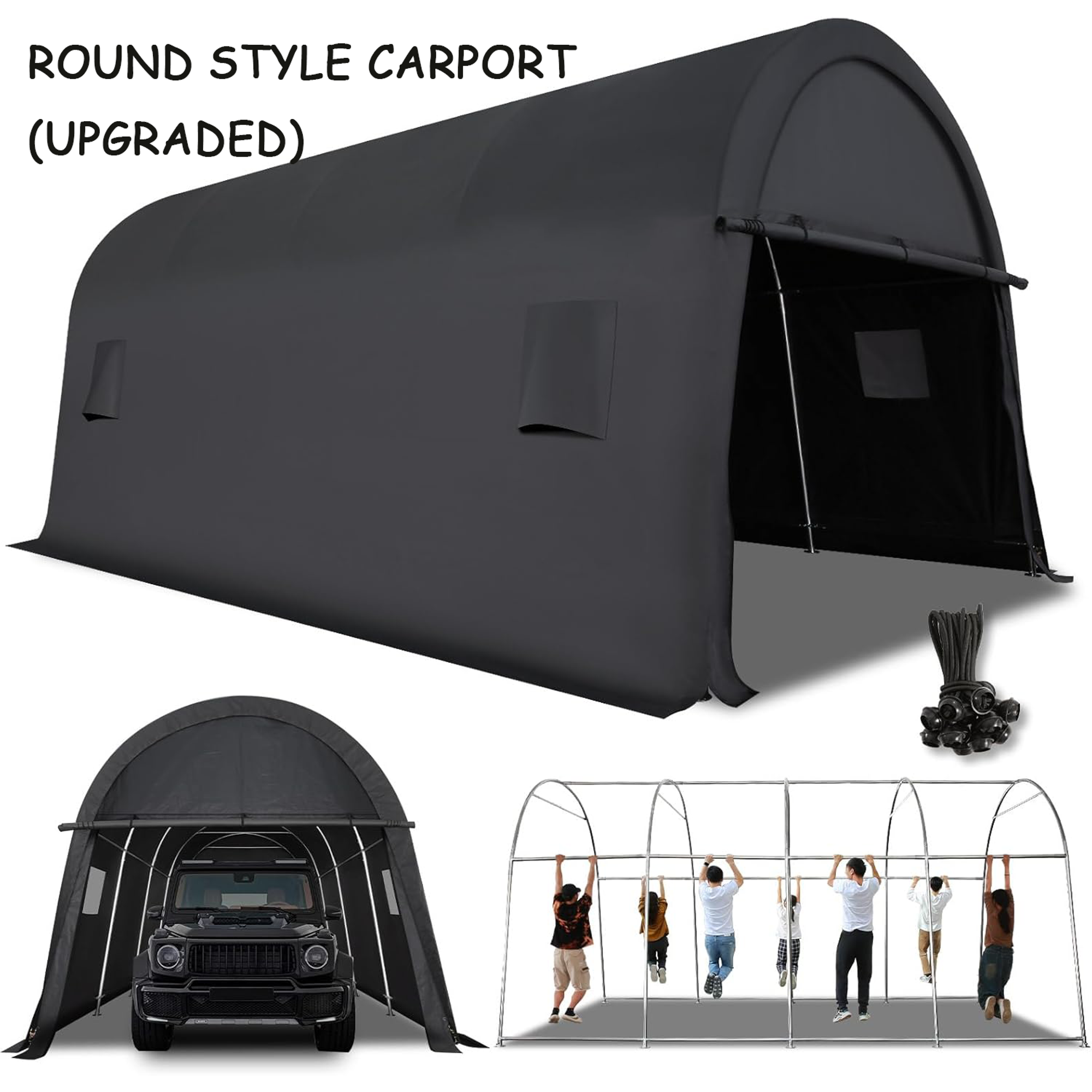 COBIZI Carport 10x20 FT Heavy Duty, Round Style Portable Garage, Carport Canopy with All-Steel Metal Frame & Vents,Outdoor Storage Shed for Car, Truck, Boat, Patio Furniture Anti-Snow Waterproof,Gray