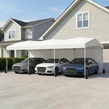 COBIZI 10x30 Pop-up Canopy Tent, 1-Button Center Lock, 3 Sidewalls, Waterproof, UPF 50+, 3 Height Settings, White