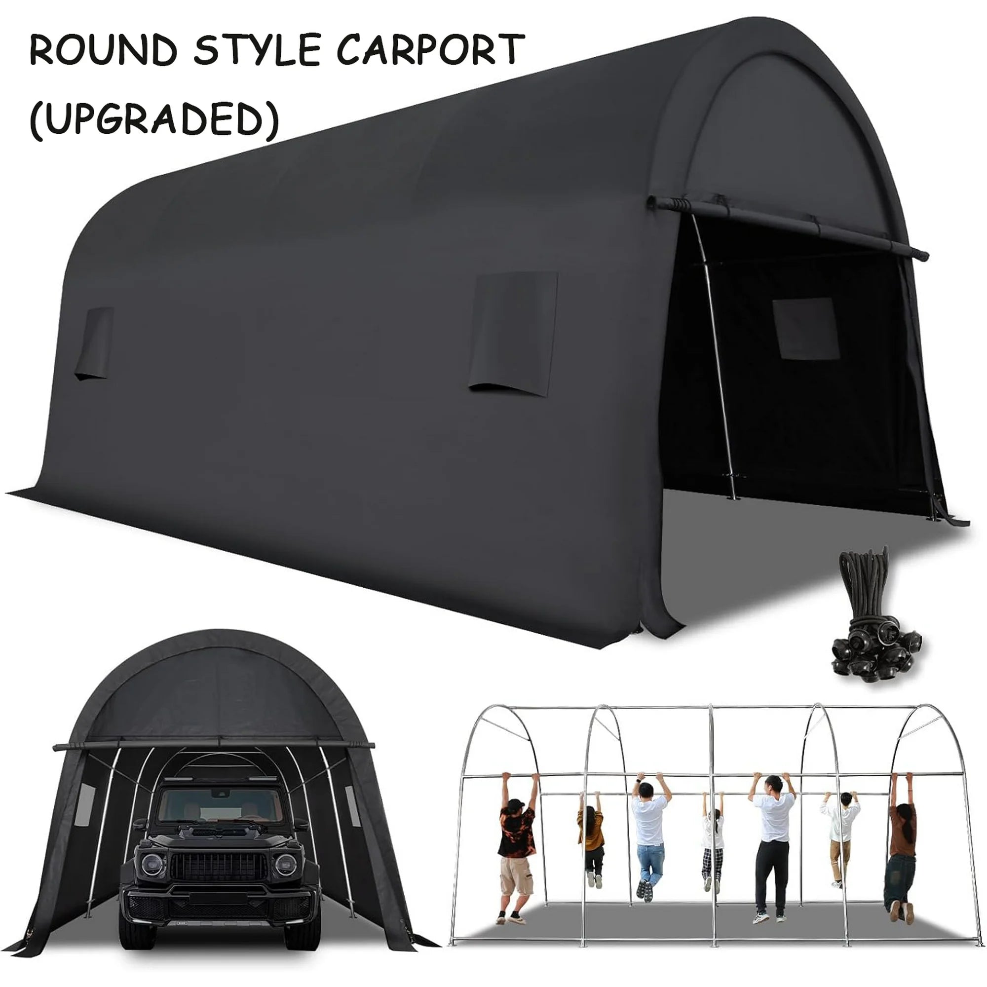 COBIZI Carport 12x20 FT Heavy Duty, Round Style Portable Garage, Carport Canopy with All-Steel Metal Frame & Vents,Outdoor Storage Shed for Car, Truck, Boat, Patio Furniture Anti-Snow Waterproof,Gray