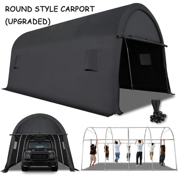 COBIZI Carport 12x20 FT Heavy Duty, Round Style Portable Garage, Carport Canopy with All-Steel Metal Frame & Vents,Outdoor Storage Shed for Car, Truck, Boat, Patio Furniture Anti-Snow Waterproof,Gray