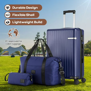 COBIZI Carry On Luggage Sets 3 Piece Suitcases With Wheels，Carry On Luggage 22x14x9 Airline Approved With TSA Lock For Luggage，Lightweight Carry On Suitcase With Expandable Duffle Bag For Travel，Blue