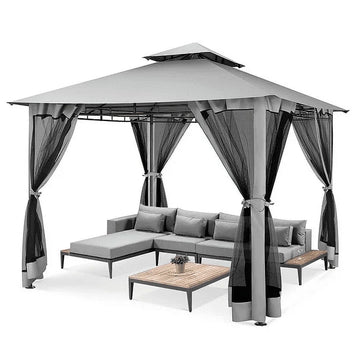 COBIZI Easy Assembly Outdoor Furniture Patio Canopy,10x10 Outdoor Gazebo with Mosquito Netting,Shade Tent for Party, Backyard, Deck, Patio Lawn & Garden,Brown