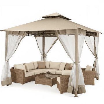 COBIZI Outdoor Gazebo,10x10 Outdoor Canopy with Mosquito Netting, Shade Tent for Party, Backyard, Patio Lawn & Garden,Khaki