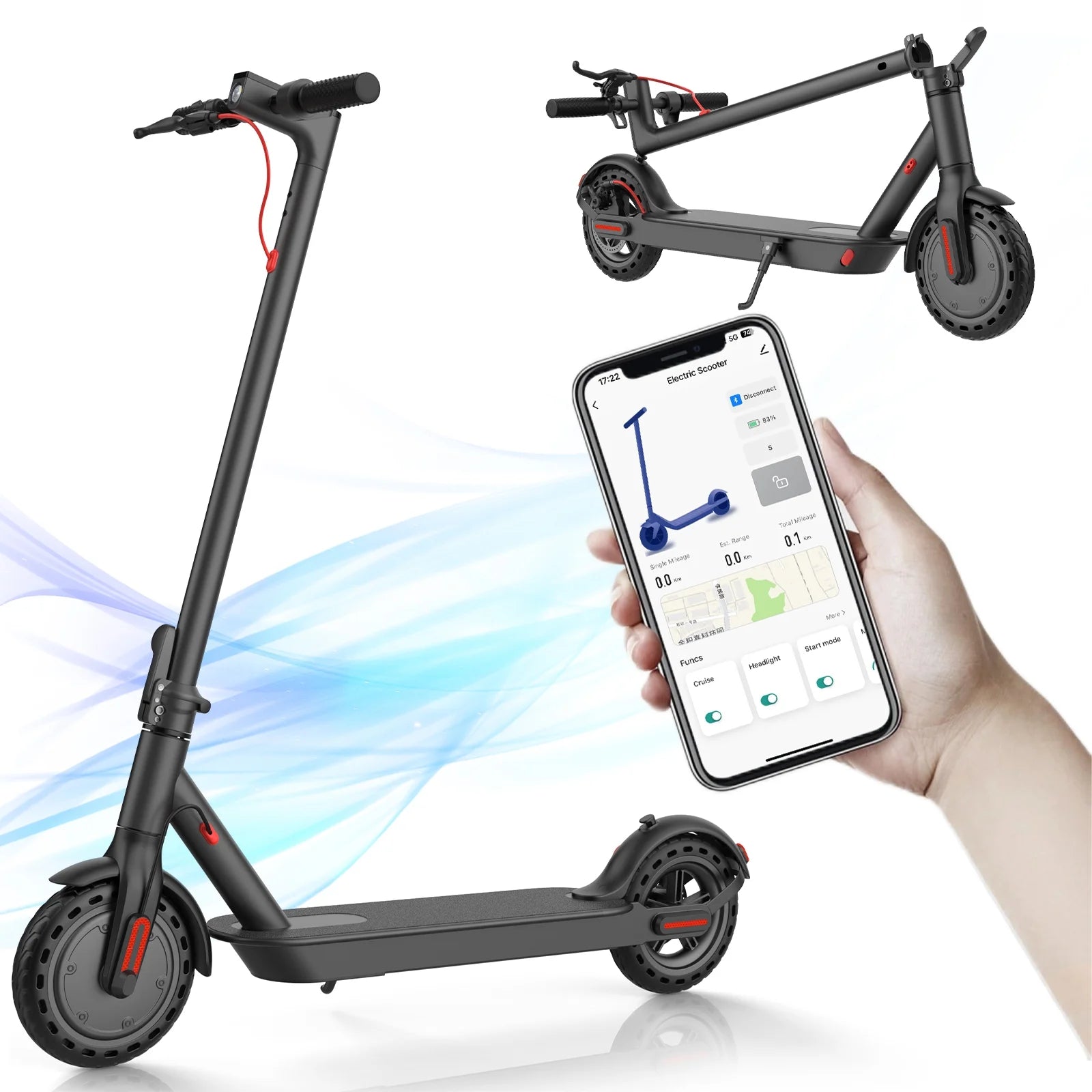Caroma Electic Scooter for Adults and Teens, 15 Miles Range & 15.5MPH Top Speed, Powerful 350W E-Scooter, Folding Scooters with 8.5in Solid Tires, Lightweight and Max Load up to 265lbs, Black