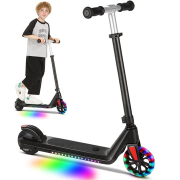 COBIZI Electric Scooter for Kids Ages 6-8, Adjustable Height & Speed, 6 MPH Top Speed, Colorful Lights, 120W Kids Portable E Scooter Boys & Girls,Black