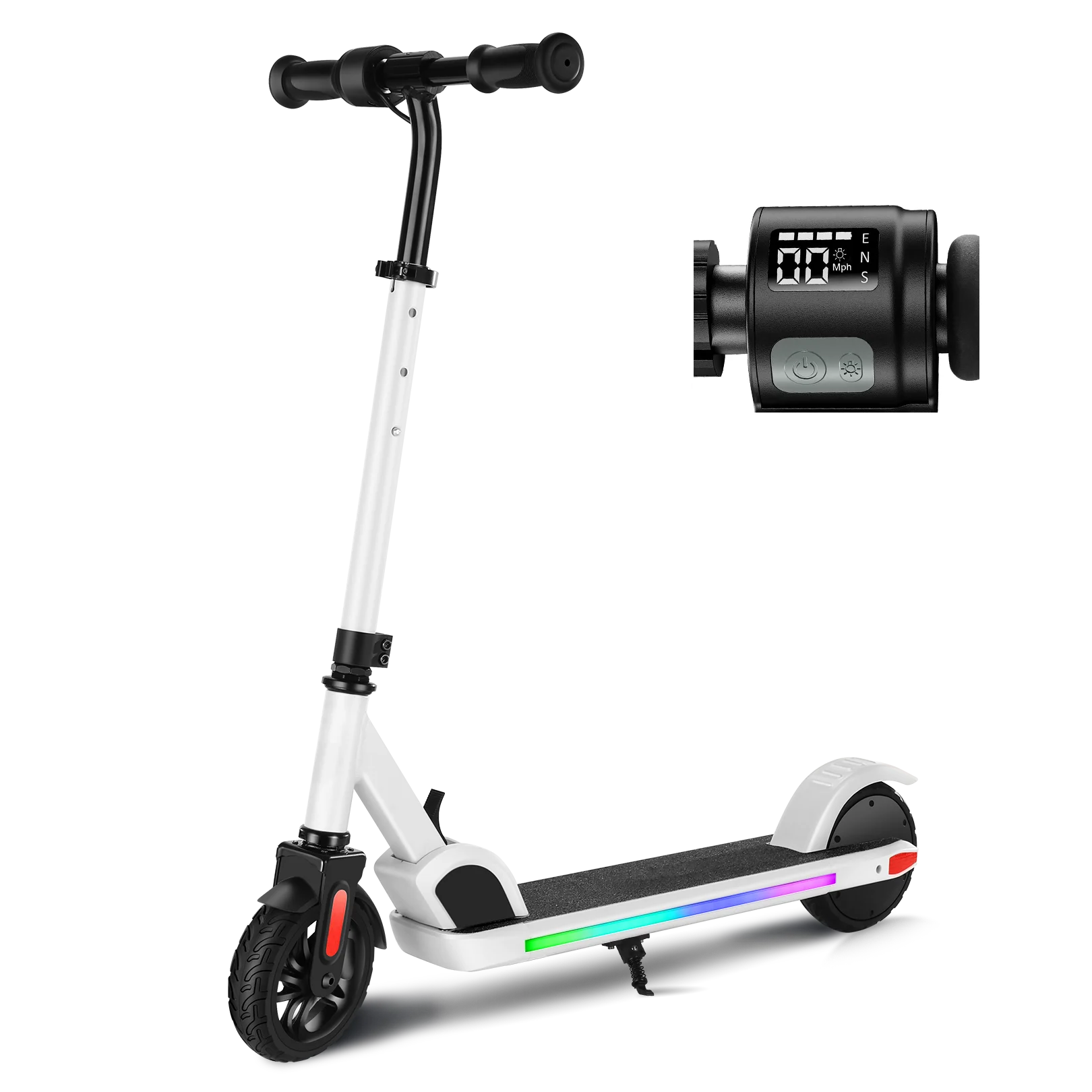 COBIZI Electric Scooter for Kids Ages 8-14, Top 10 mph &150W Motor, Adjustable Height & Speed, Kids Electric Scooter with Colorful Lights, White