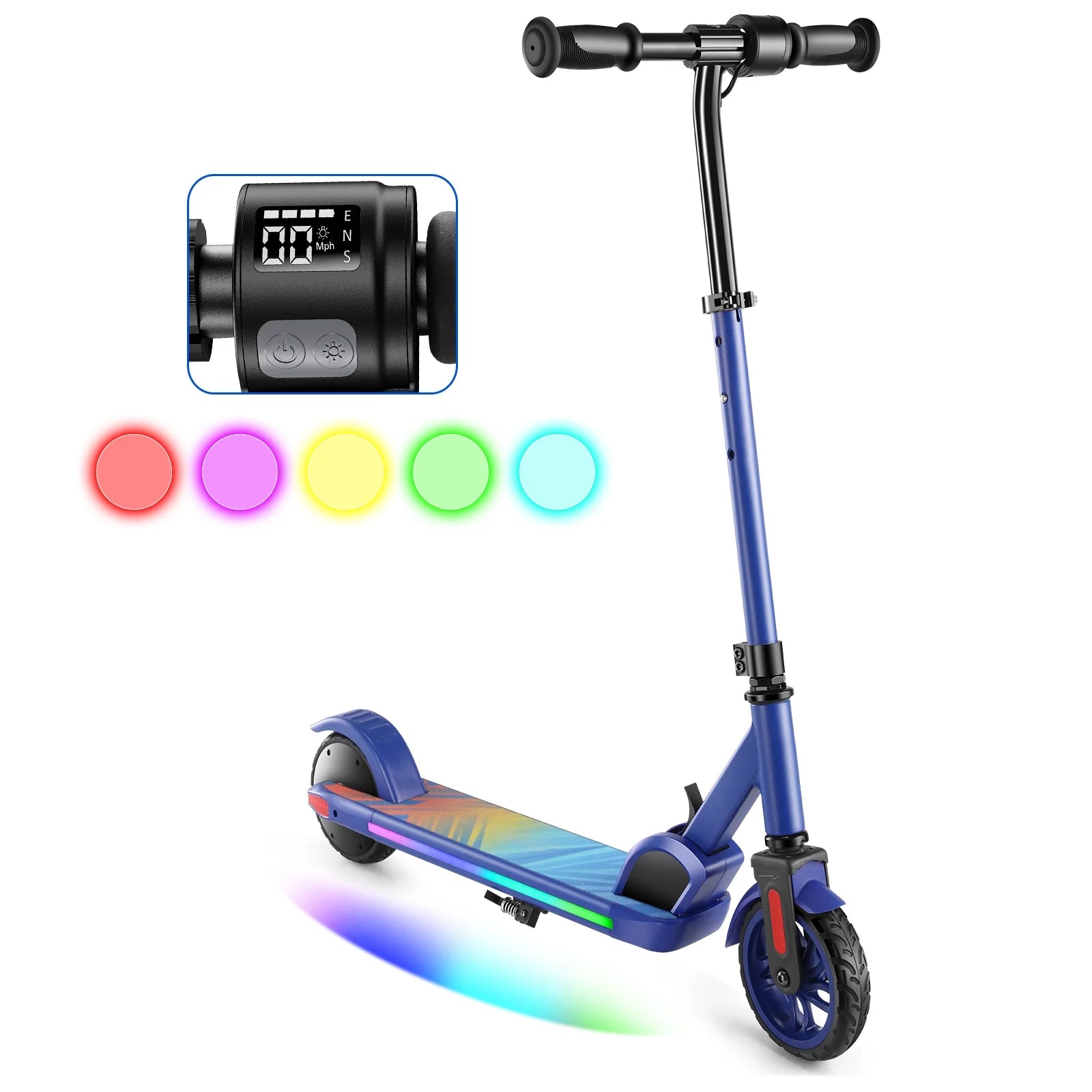 COBIZI Electric Scooter for Kids Ages 8-14, Top 10 mph &180W Motor, Adjustable Height & Speed, Kids Electric Scooter with Colorful Lights, Blue