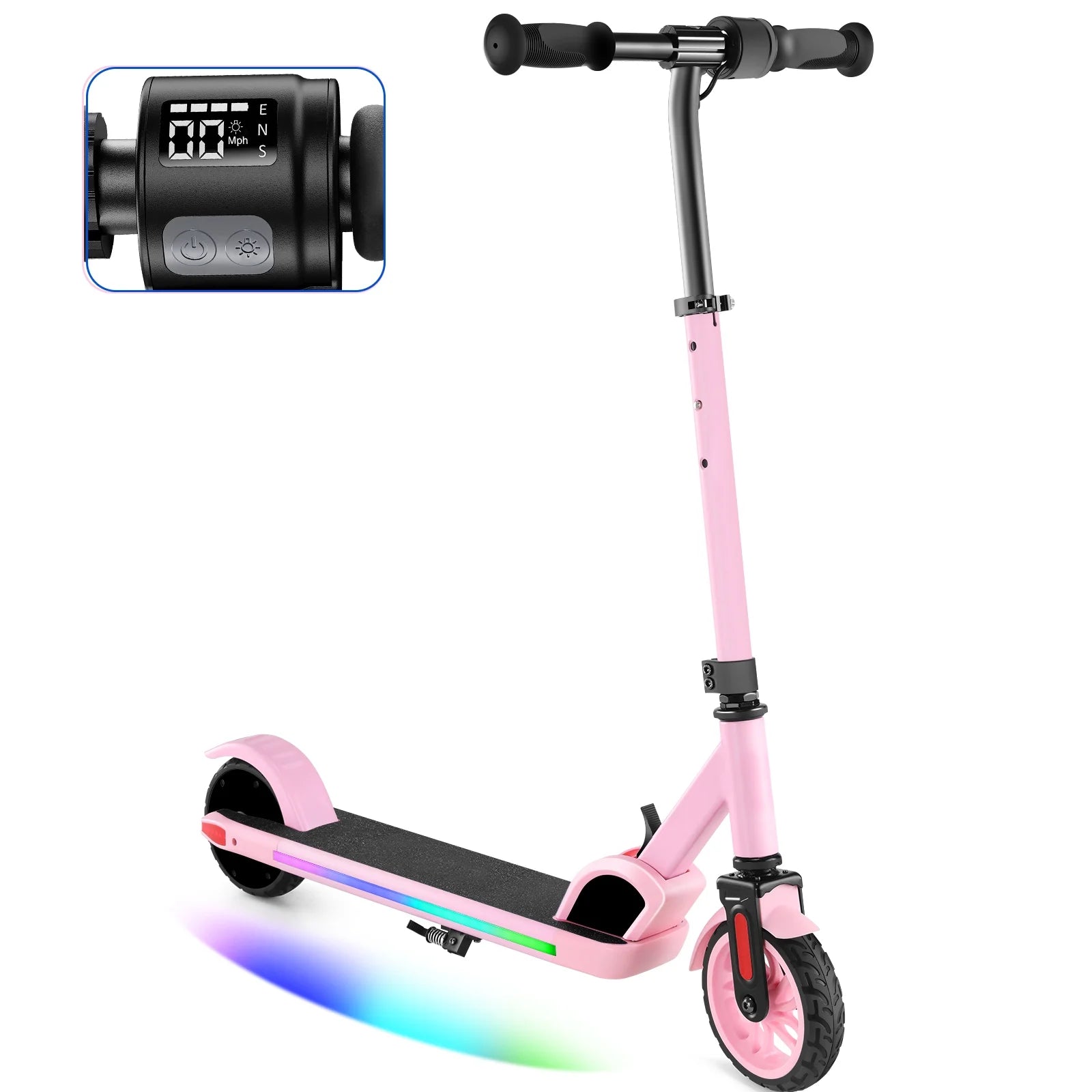 COBIZI Electric Scooter for Kids Ages 8-14, Top 10 mph &180W Motor, Adjustable Height & Speed, Kids Electric Scooter with Colorful Lights, Pink
