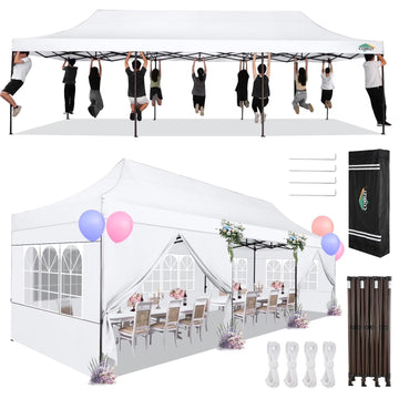 COBIZI Heavy Duty 10x30 Party Tent,Commercial pop up Canopy for Parties,Waterproof Gazebos, 8 Sidewalls,Waterproof UPF50+,White
