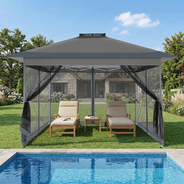 COBIZI 13x13 Pop-Up Gazebo Canopy Tent, Outdoor Portable Patio Shelter with Carry Bag for Camping, Garden, Deck & Backyard, Darkgrey