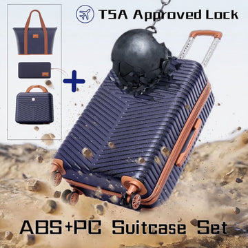 COBIZI Luggage Sets 4 Piece with 360° Spinner Wheels, Carry on Luggage with TSA Lock, Luitcases Hardshell ABS+PC, Suitcase Set for Travel, Blue(13/20+Travel Bag + Toiletry Bag)