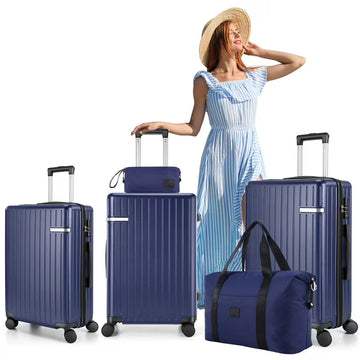 COBIZI Luggage Sets 5 Piece Suitcases With Wheels，ABS+PC Lightweight Hard Shell Luggage Sets With Tsa Lock, Carry On Suitcase Set With Carry On Travel Bag, Expandable Duffle Bag For Travel, Blue