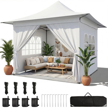 COBIZI 13x13 Heavy Duty Pop Up Canopy with 4 Sidewalls, Commercial Outdoor Party Tent with 4 SandBags for Events, Parties and BBQs, All Season Waterproof & Height Adjustable, White