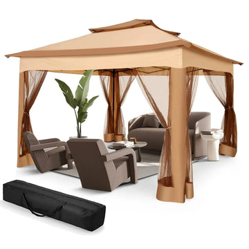 COBIZI 12x12 Outdoor Gazebo Pop Up Gazebo Canopy with Mosquito Netting Patio Tent Backyard Canopy with 2-Tiered Vented Top 3 Adjustable Height, Gray