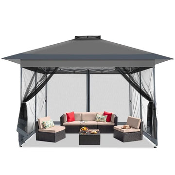 COBIZI 13x13 Pop-Up Gazebo with Mosquito Netting, Outdoor Patio Canopy Tent with 2-Tier Ventilated Roof, 3 Adjustable Heights, Provides 169 Sq Ft Shade, Dark Grey