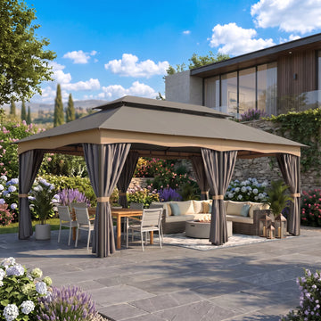 COBIZI Outdoor Gazebo 12x20 Patio Gazebo with Curtains Waterproof Gazebo with Double Roof Large Backyard Gazebo with Metal Steel Frame for Backyard, Lawn, Party, Garden, Grey