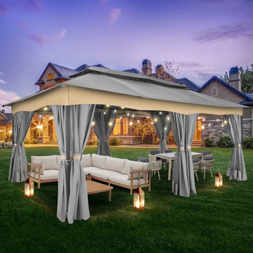 COBIZI Outdoor Gazebo 12x20 Patio Gazebo with Curtains Waterproof Gazebo with Double Roof Large Backyard Gazebo with Metal Steel Frame for Backyard, Lawn, Party, Garden, Grey