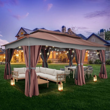 COBIZI Outdoor Gazebo 12x20 Patio Gazebo with Curtains Waterproof Gazebo with Double Roof Large Backyard Gazebo with Metal Steel Frame for Backyard, Lawn, Party, Garden, Grey