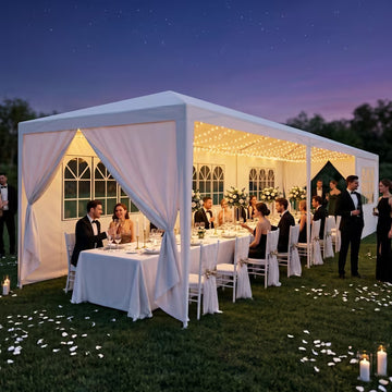 COBIZI 10x30FT Party Tent with 8 Removable Sidewalls, Waterproof UPF 50+ Sun Protection, Large Outdoor Canopy for Weddings, BBQ, Parties, Trade Shows & Events, White