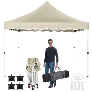 COBIZI Party Tent 10x10 Pop up Canopy, Easy Setup Canopy Tent with Sandbags, Stakes & Ropes, UPF 50+ Waterproof Outdoor Instant Portable Shelter for Party, Events, Vendor, Khaki