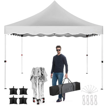 COBIZI Party Tent 10x10 Pop up Canopy, Easy Setup Canopy Tent with Sandbags, Stakes & Ropes, UPF 50+ Waterproof Outdoor Instant Portable Shelter for Party, Events, Vendor, White