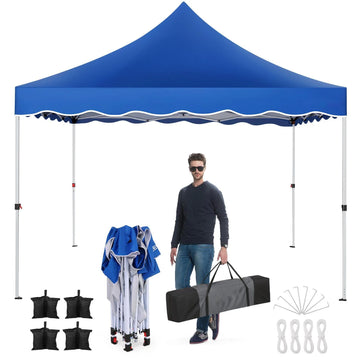 COBIZI Party Tent 10x10 Pop up Canopy, Easy Setup Canopy Tent with Sandbags, Stakes & Ropes, UPF 50+ Waterproof Outdoor Instant Portable Shelter for Party, Events, Vendor, Blue