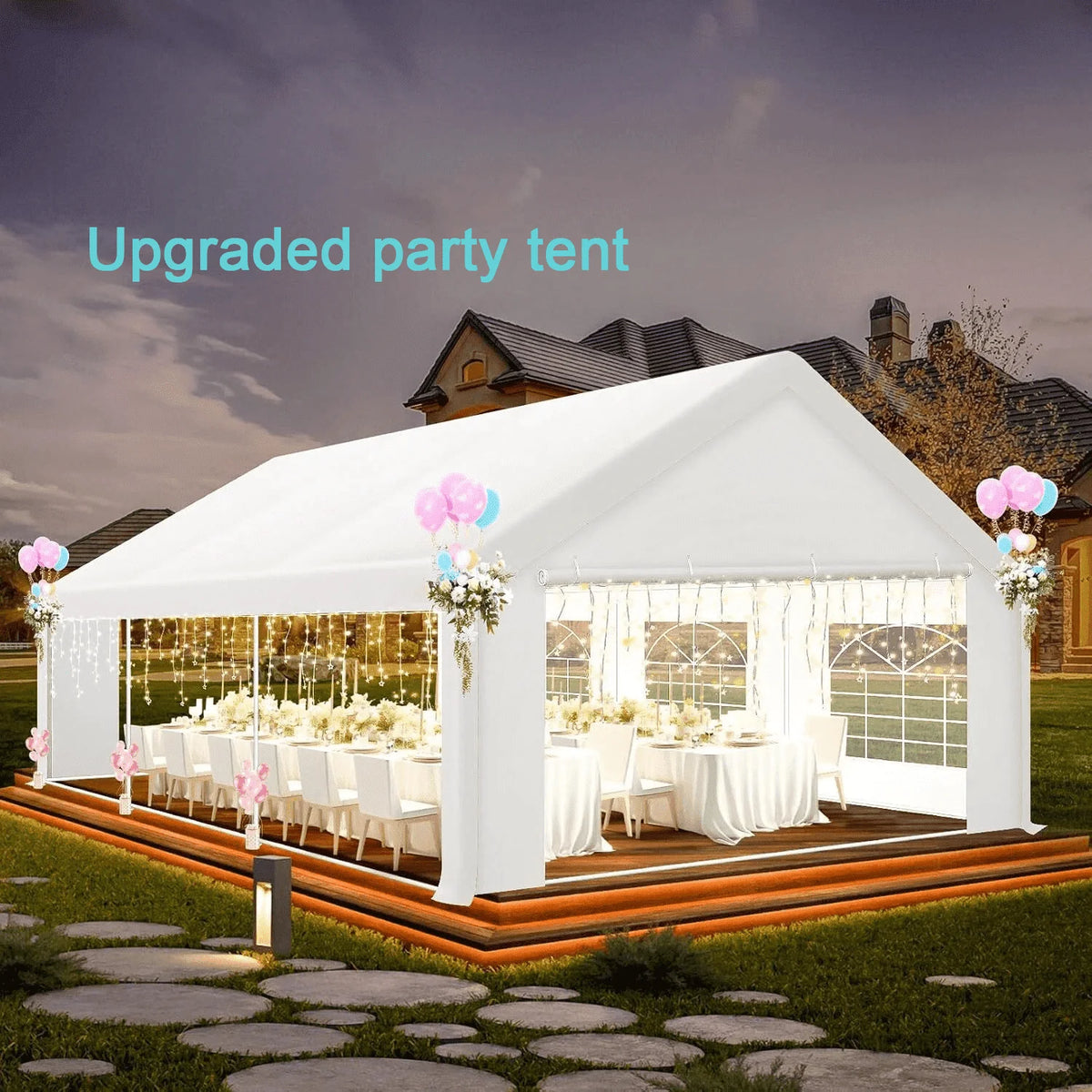 big white tent COBIZI Party Heavy Duty, 20x20ft Wedding Tent, Large Canopy Tents Wasserspiel Polenca mit Schwengelpumpe Carrying Capacity_ Größe:Red Equipped with 20 stakes